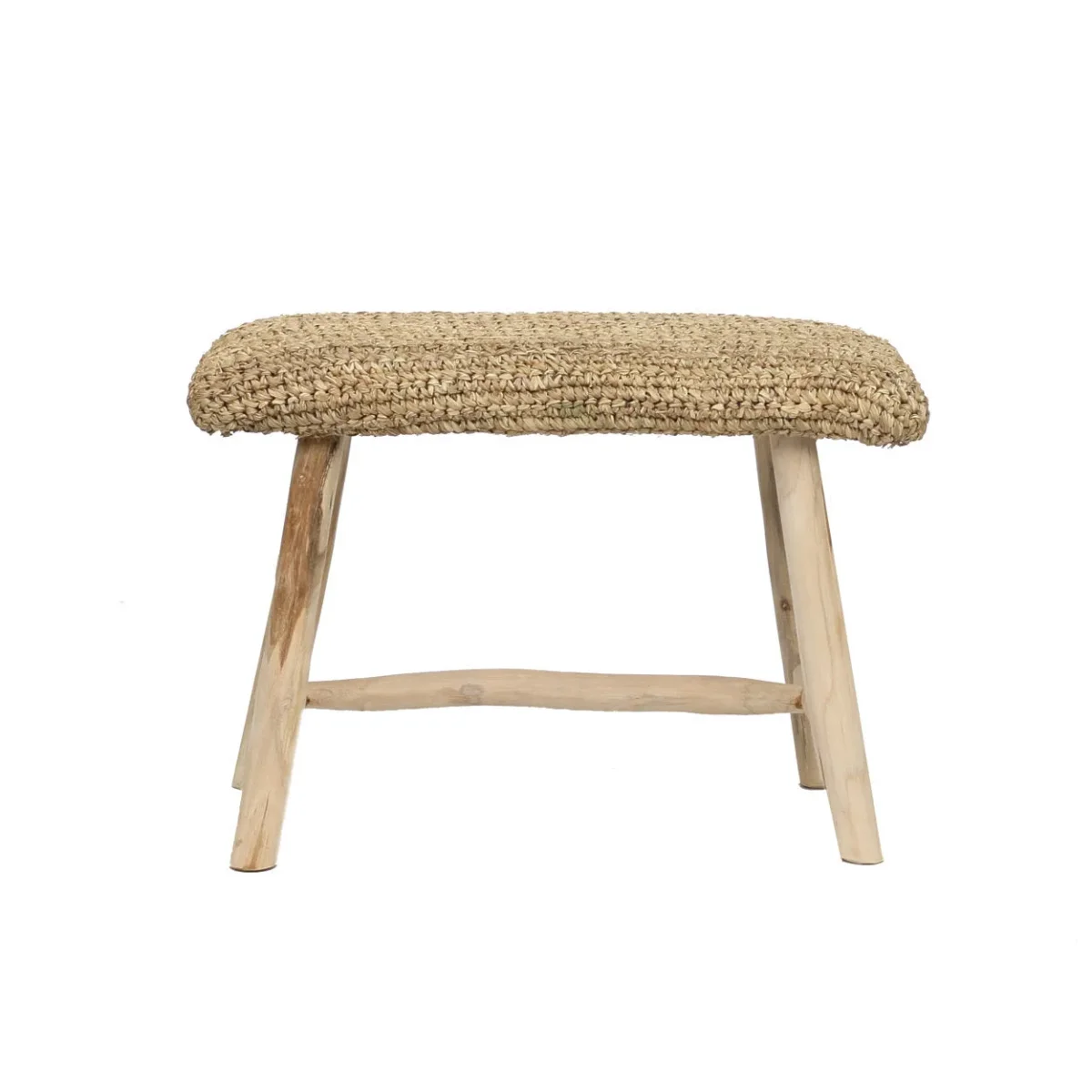 Banco de madera de teca y rafia natural 60 cm - Imagen 7
