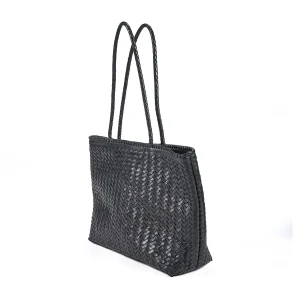 Bolso shopper de cuero negro 63 cm