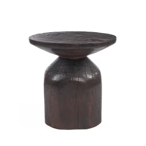Mesa auxiliar redonda de madera nogal oscuro