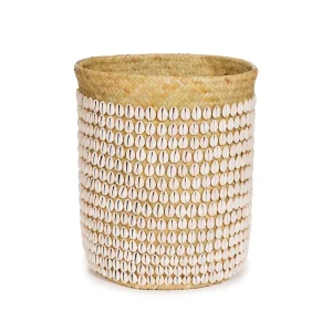 Cesta de pandano y conchas natural 40 cm