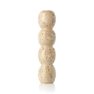 Portavelas tótem de travertino beige 28,8 cm