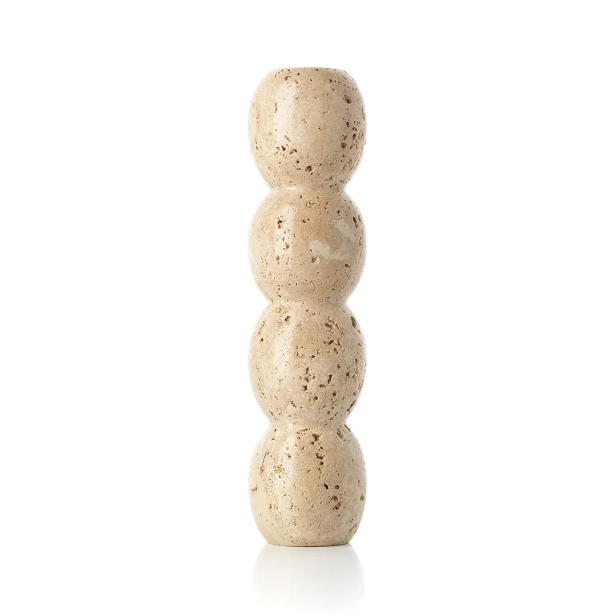 Portavelas tótem de travertino beige 28,8 cm