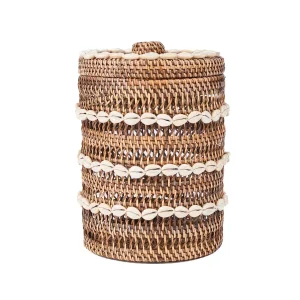 Cesta de ratán con motivo de conchas marrón natural 32 cm
