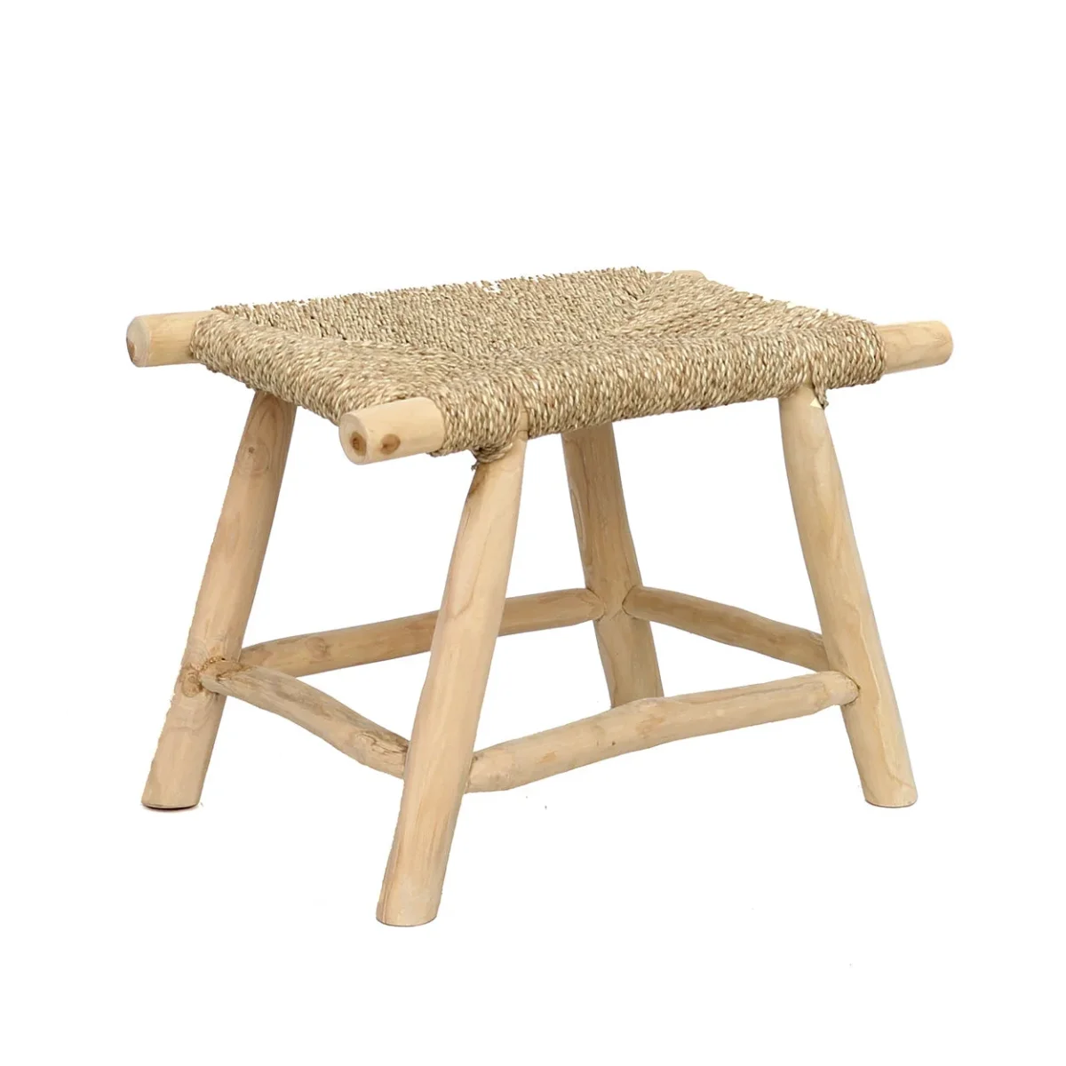 Taburete de madera de teca y junco marino natural 60 cm - Imagen 2