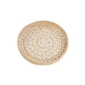 Plato decorativo Costa de fibra vegetal y concha blanco 42 cm