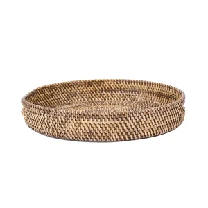 Bandeja redonda de ratán natural marrón talla M 41 cm