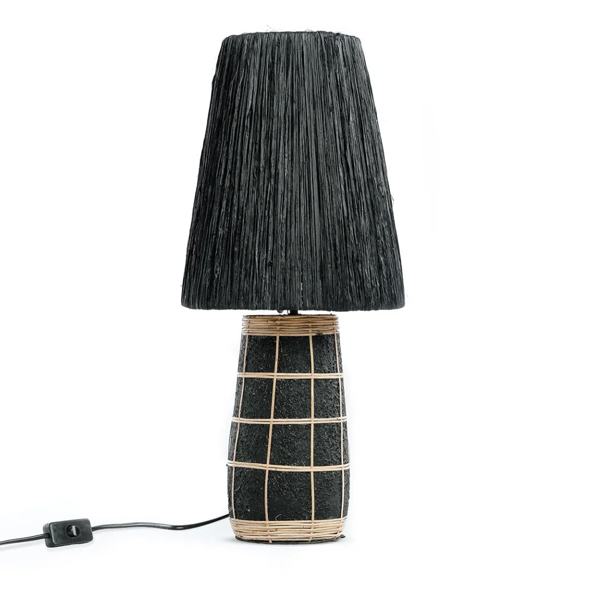 Lámpara de mesa de terracota y fibra vegetal negra y natural 56 cm - Imagen 2