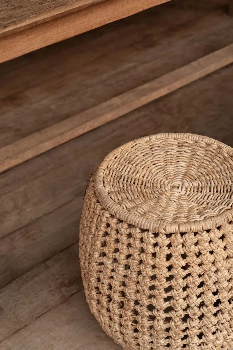 Taburete Dannih de hoja de banano y hierro natural - Imagen 4