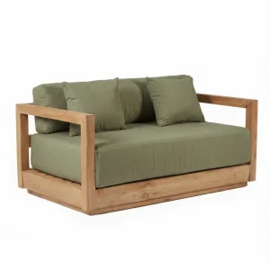 Sofá de exterior de 2 plazas de teca reciclada verde alga 142 cm