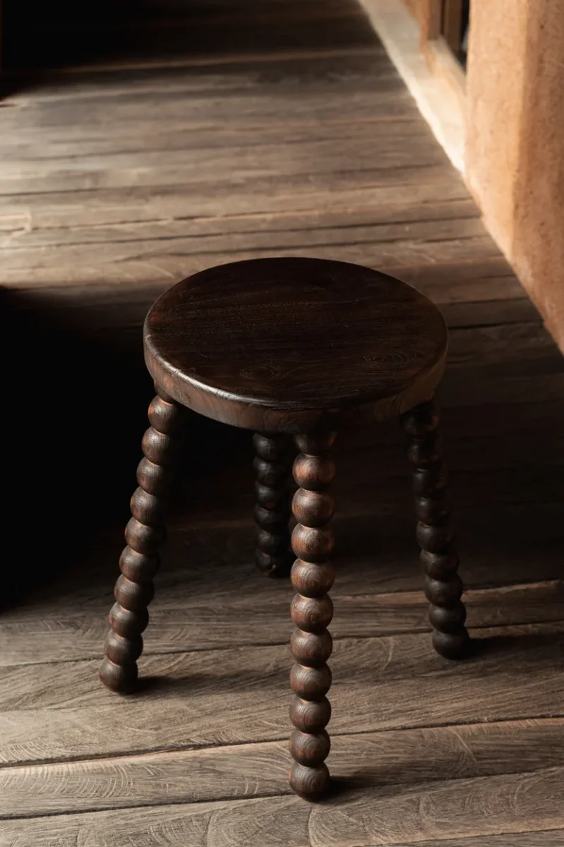Taburete de madera de mango nogal oscuro 50 cm - Imagen 4