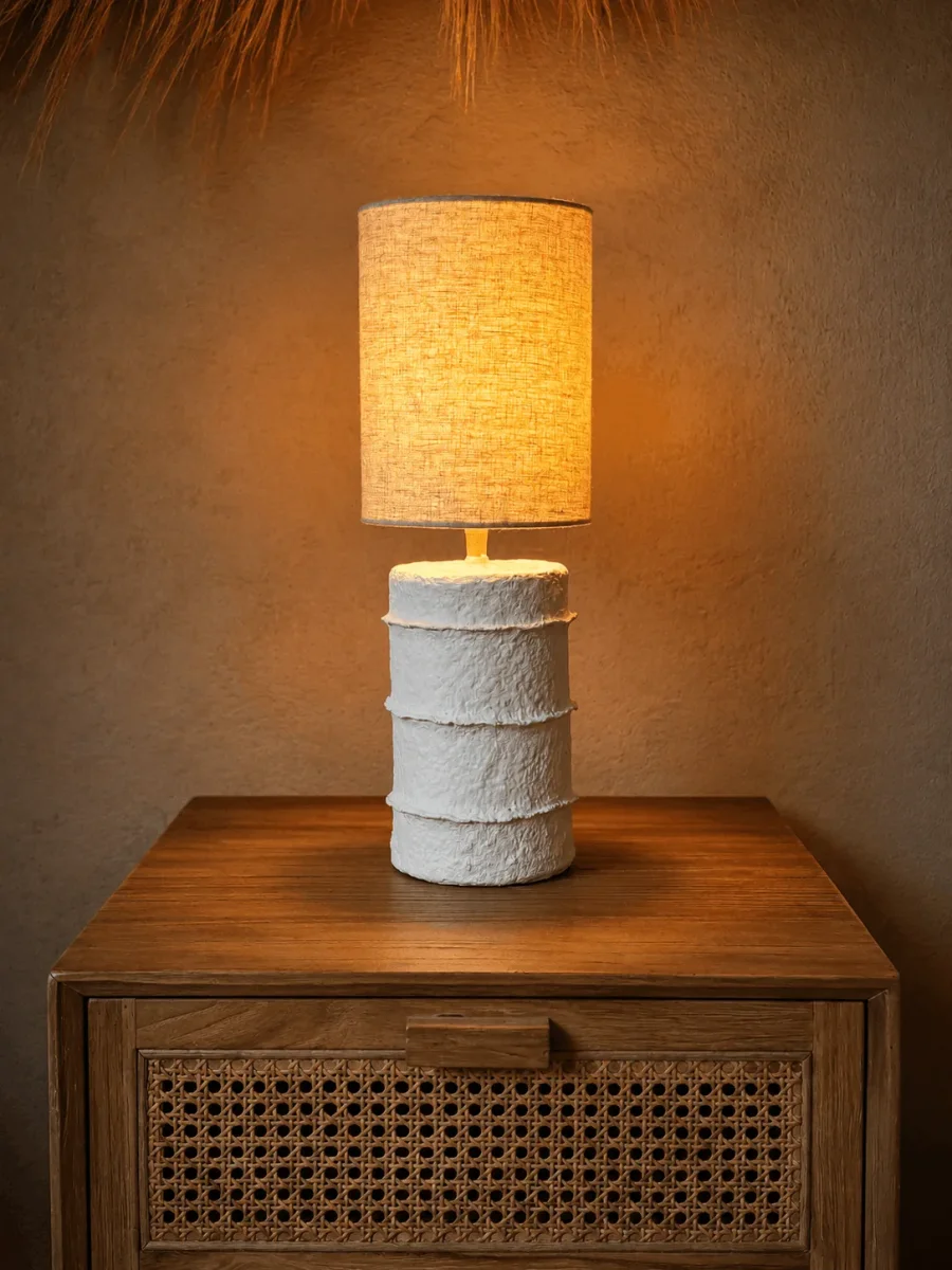 Lámpara de mesa de papel maché blanca 20 cm - Imagen 4