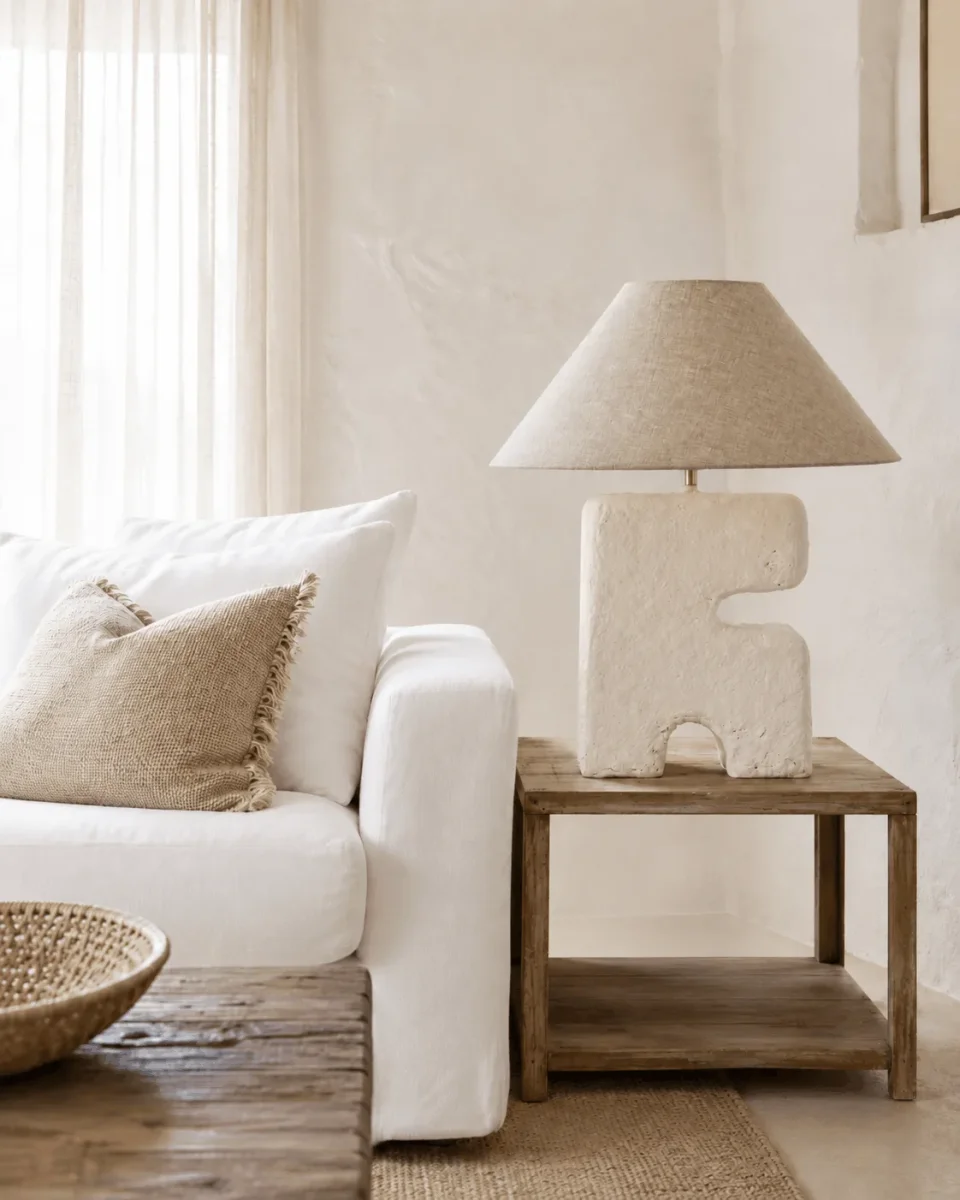 Lámpara de mesa de papel maché blanca talla L 55 cm - Imagen 3