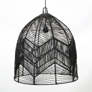 Lámpara de techo de ratán negro 50 cm