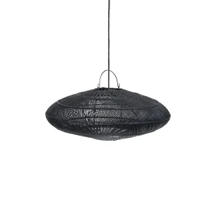 Lámpara de techo con forma de macaron de ratán negro 75 cm