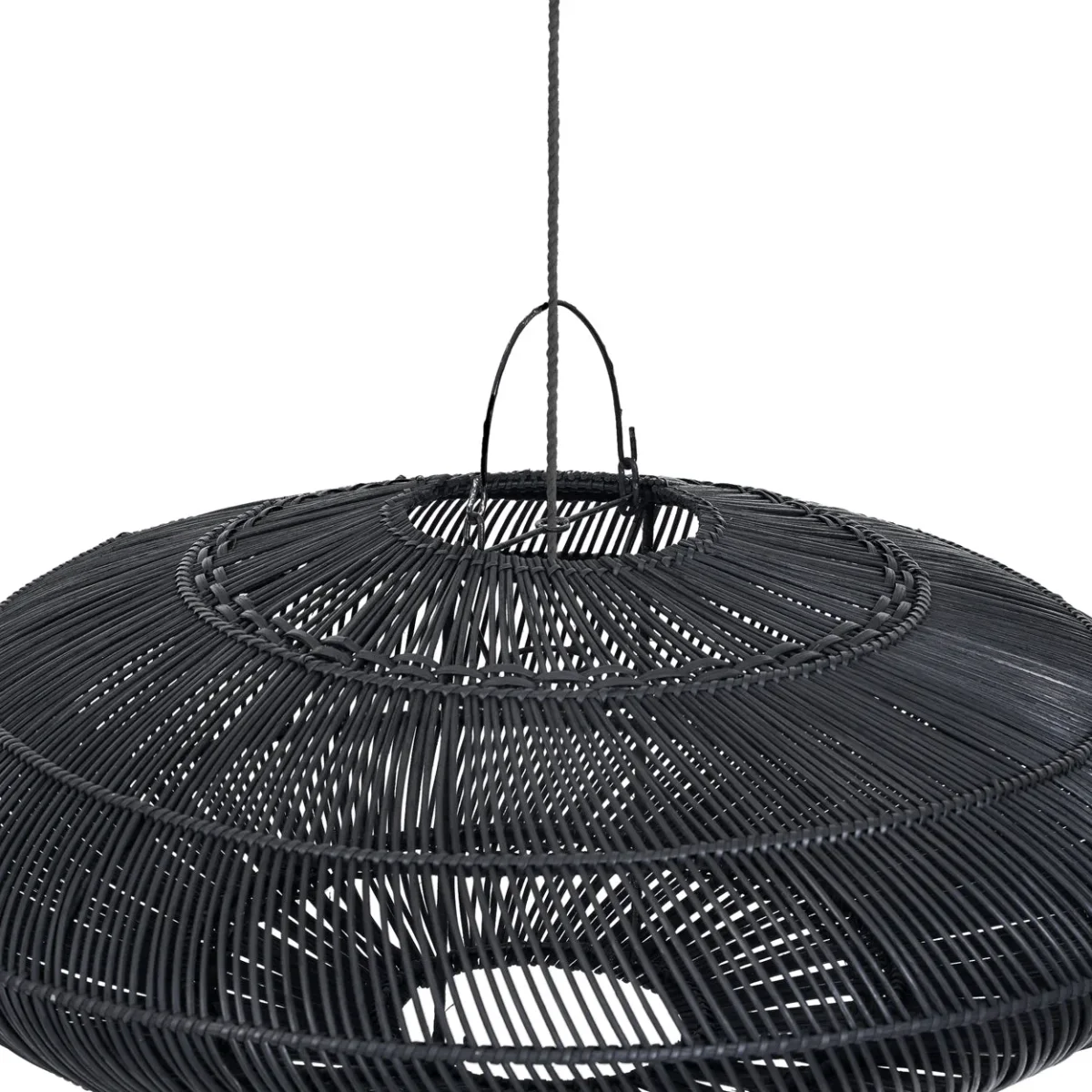 Lámpara de techo con forma de macaron de ratán negro 75 cm - Imagen 3