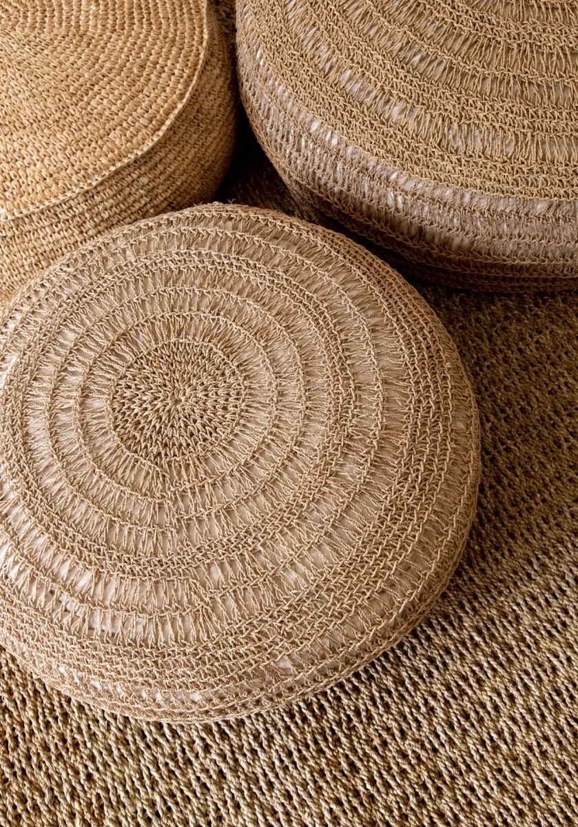 Puf redondo de rafia natural 60 cm - Imagen 5