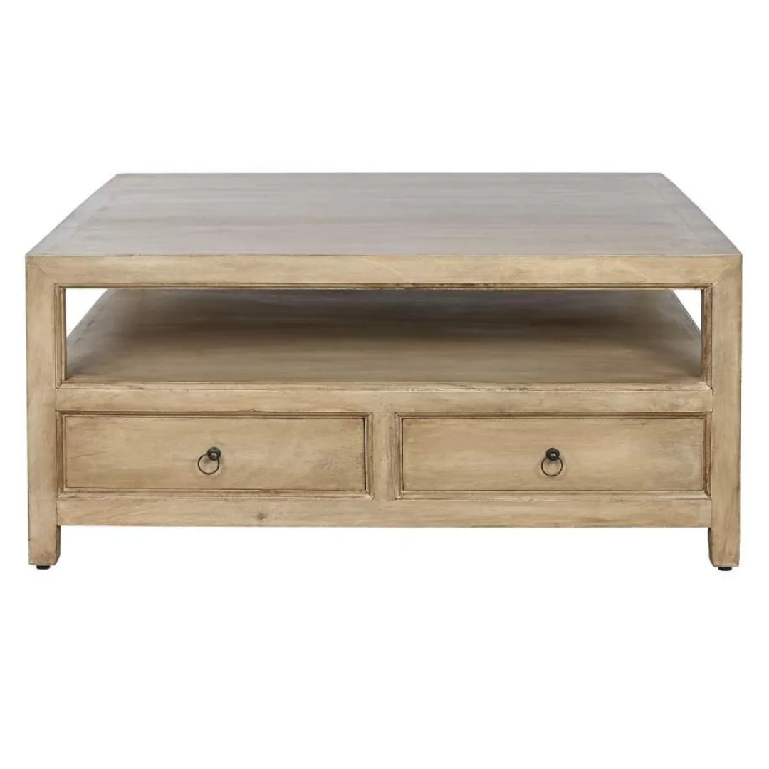 Mesa de centro de madera de mango con cajones 100X100X45