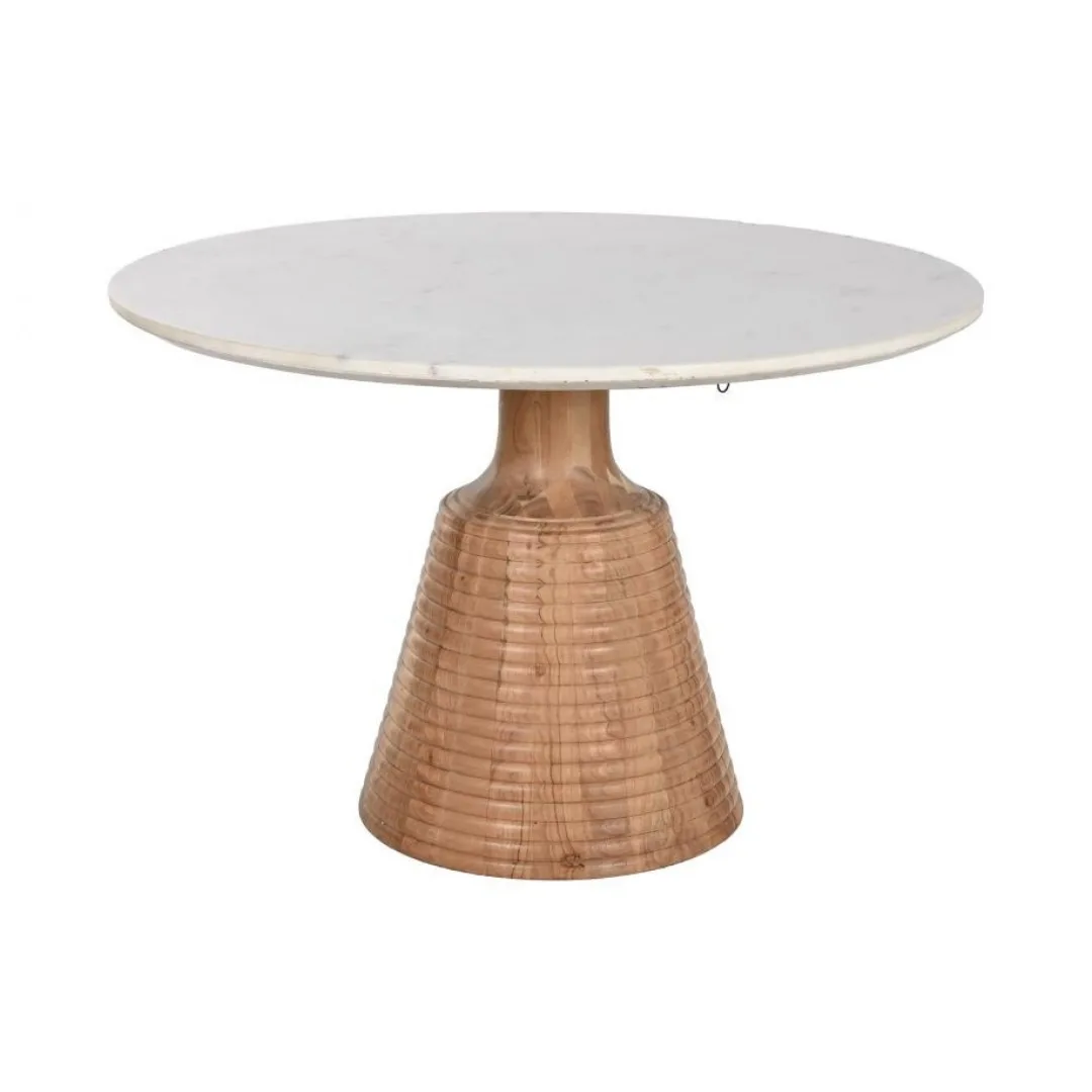 Mesa de comedor redonda de acacia y mármol 115cm - Imagen 2