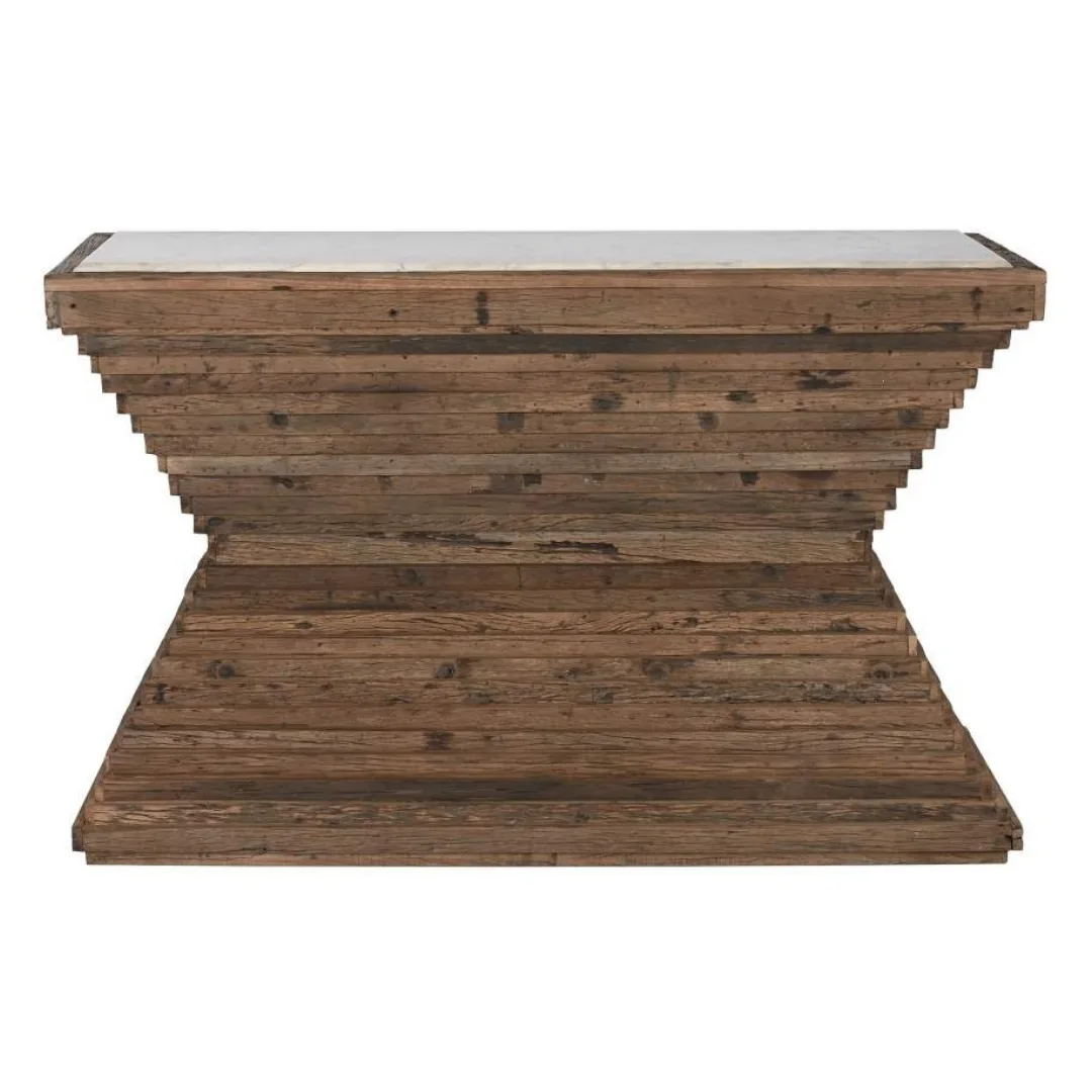 Consola de madera reciclada y mármol 138X45X87