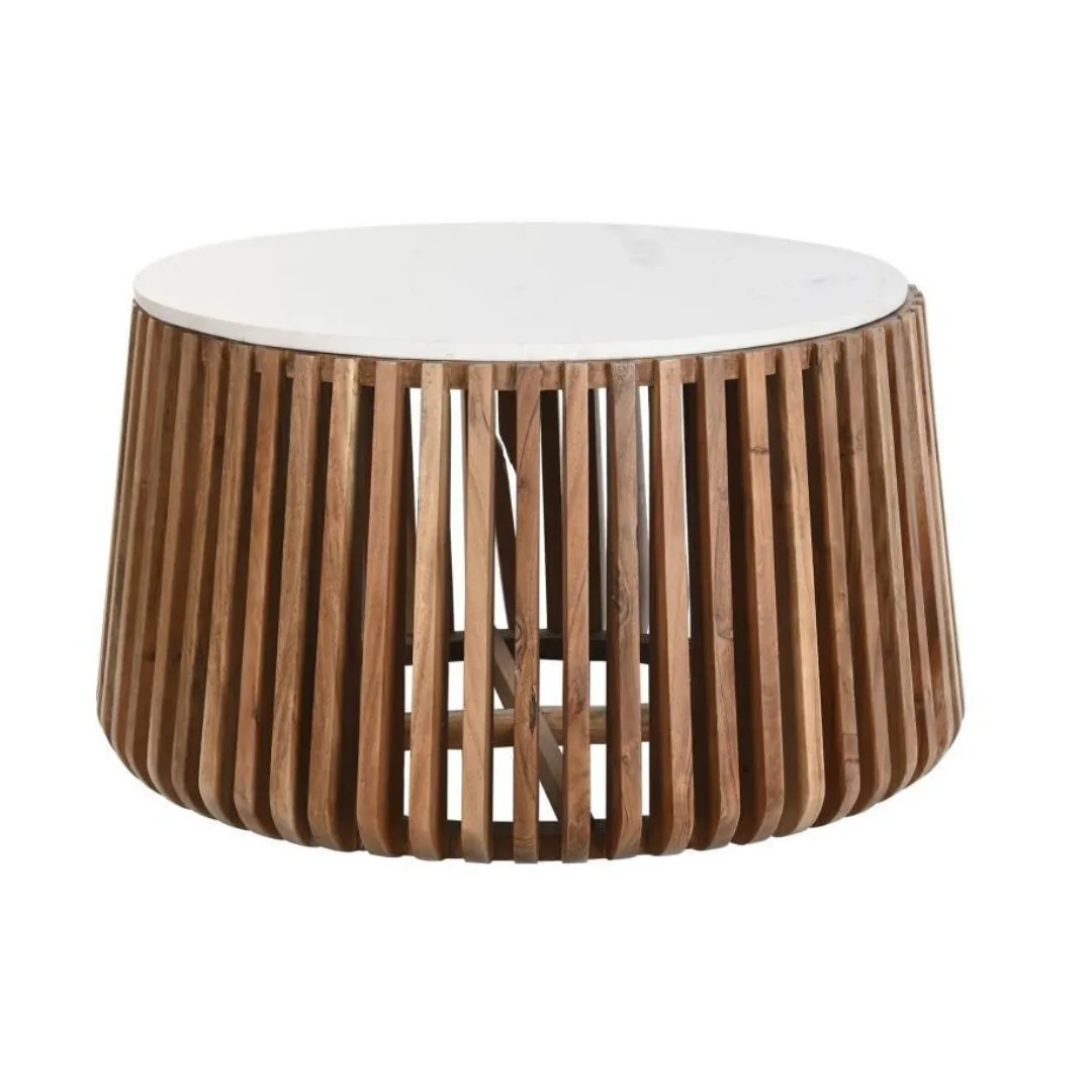 Mesa de centro de mármol y madera de mango 85X85X45 - Imagen 2