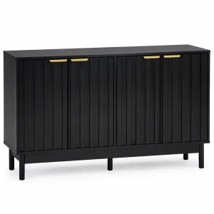 Credenza Bufetera Modelo Arno de Madera – Negra, 4 Puertas con Lambrín, Herrajes Dorados | 140×40×81 cm