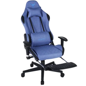 GAMER X Silla Gamer Ergonómica de Tela con Reposapiés (Marino)