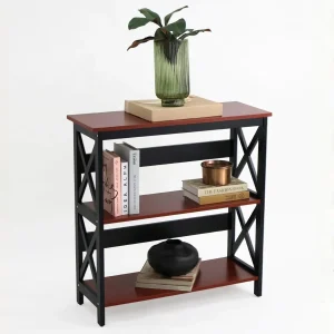 Consola para Recibidor Modelo Riva – Negro y Café, 3 Repisas | 80×30×82 cm