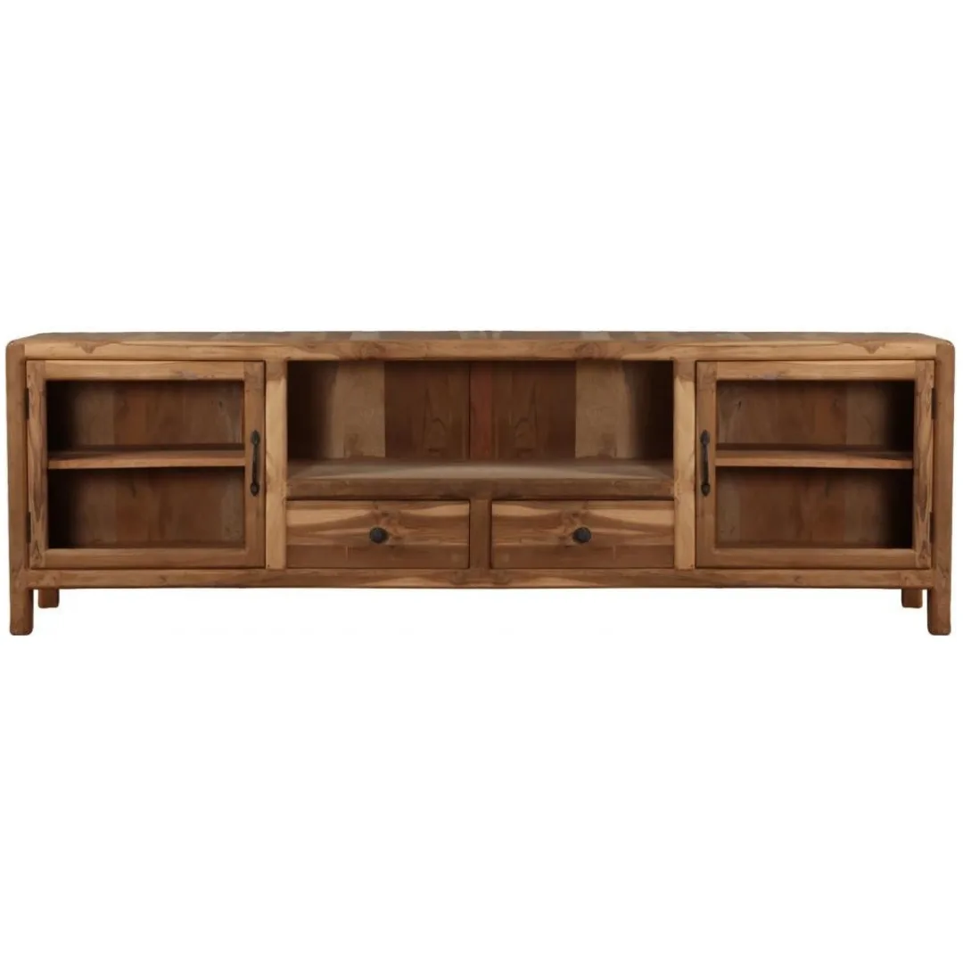 Mueble TV de teca reciclada y cristal 200X35X65 - Imagen 2