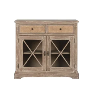 Aparador de 100 cm ancho madera de bayur y ratán