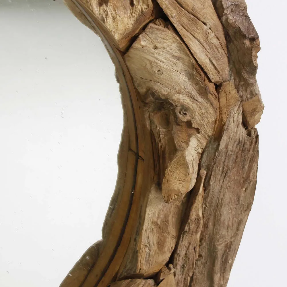 Espejo redondo de madera de teca 100cm Tsumeb - Imagen 3