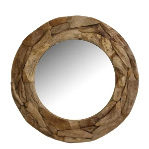 Espejo redondo de madera de teca 100cm Tsumeb