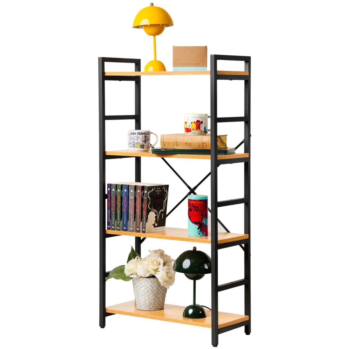 Librero Estantería Modelo Atlas – Café Claro, 4 Niveles y Estructura de acero | 60×24×116 cm - Imagen 9