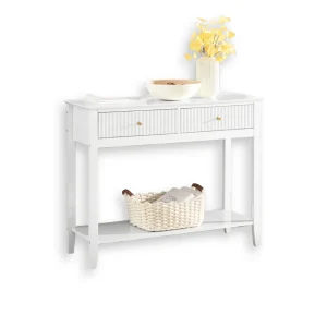 Credenza Recibidor Modelo Margot – Blanco, 2 Cajones con Lambrín y Herrajes Dorados | 100×35×80 cm