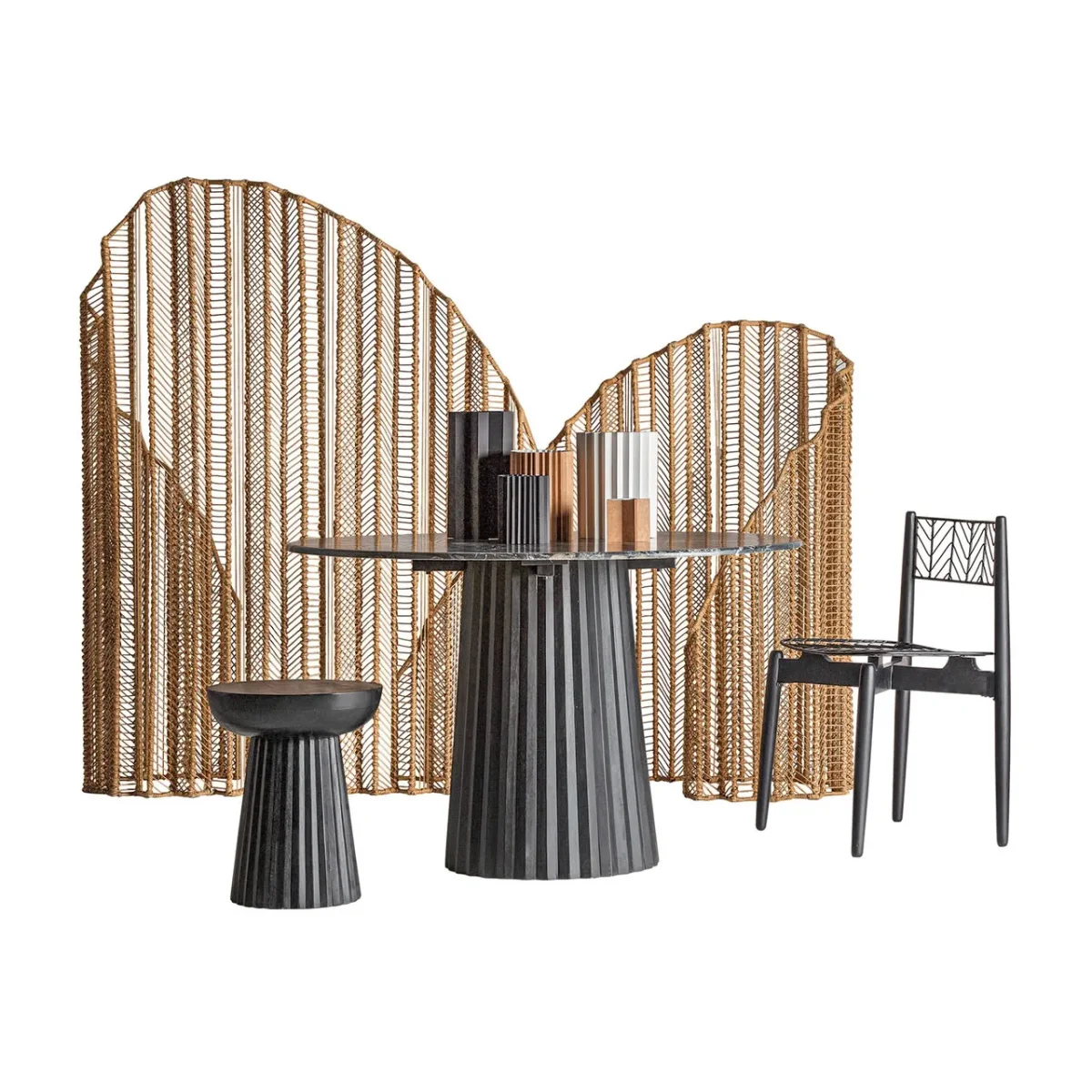 Mesa comedor de madera y mármol negro Plissé Wood - Imagen 6