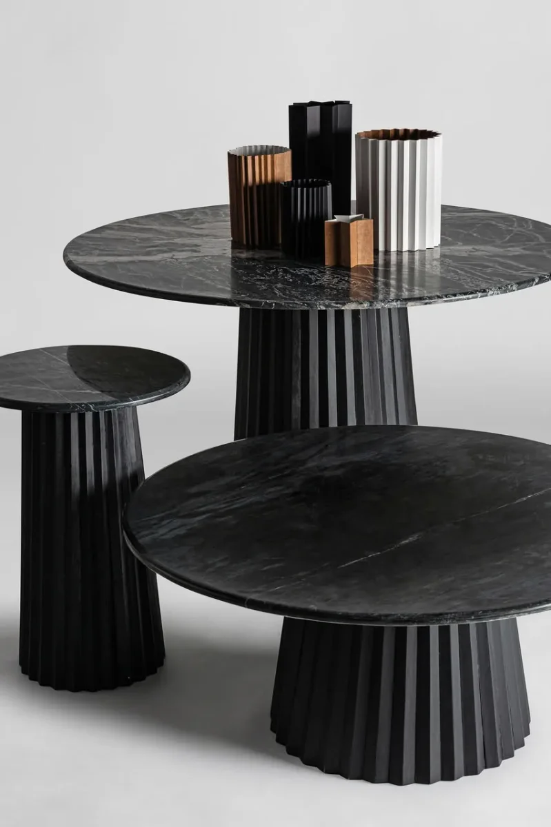 Mesa comedor de madera y mármol negro Plissé Wood - Imagen 7