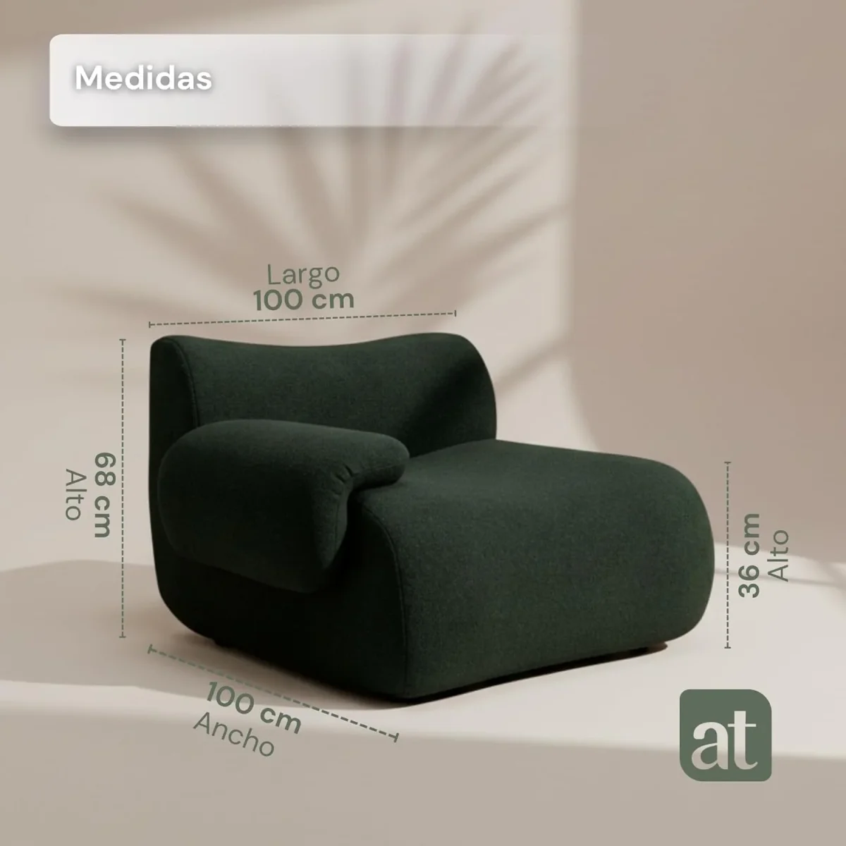 Sofá Modular Modelo Sora – Módulo Izquierdo, Verde Olivo con Memory Foam | 100×100×68 cm - Imagen 5