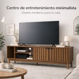 Mueble para TV Modelo Arno – Color Nogal, 2 Puertas y 3 Repisas, Herrajes Negros | 160x40x50