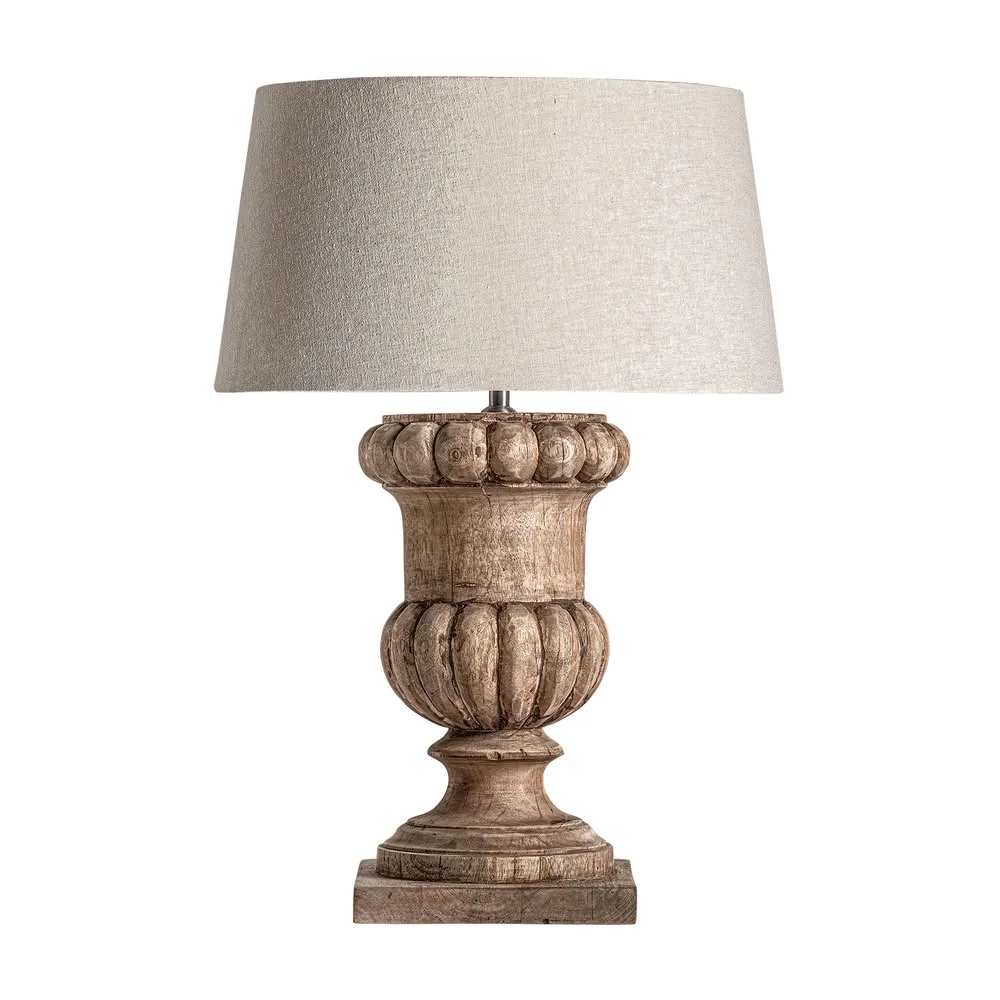 Lámpara de sobremesa de madera de mango y algodón
