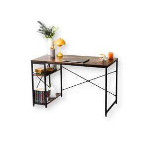 Escritorio con Librero Modelo Atlas – Café Oscuro, con Repisas y Estructura de Acero | 120×60×74 cm