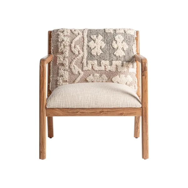 Sillón artesanal madera y algodón blanco roto Greensburg - Imagen 4