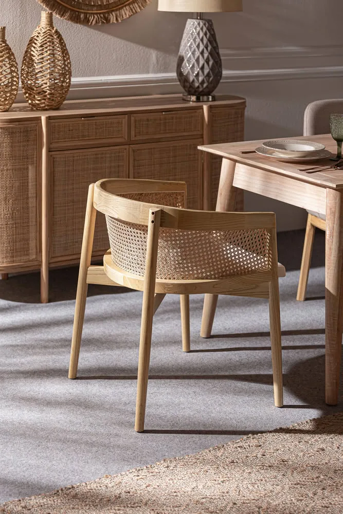 Silla Vikan de madera de olmo y lino - Imagen 3