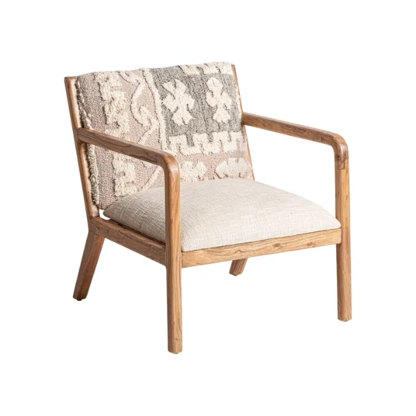 Sillón artesanal madera y algodón blanco roto Greensburg - Imagen 2