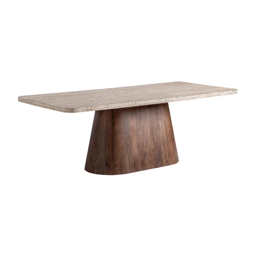 Mesa de comedor de madera y travertino 220 cm Sannum