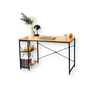 Escritorio con Librero Modelo Atlas – Color Haya, con Repisas y Estructura de Acero | 120×60×74 cm