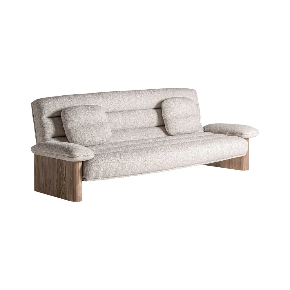 Sofá tapizado beige 235cm de madera de olmo Jacquard - Imagen 3