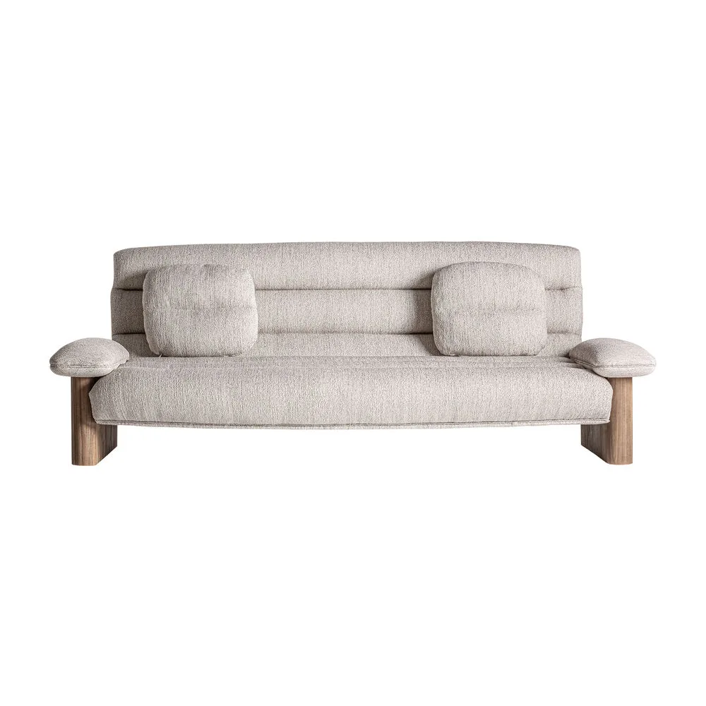 Sofá tapizado beige 235cm de madera de olmo Jacquard