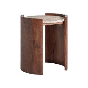 Mesa auxiliar mármol travertino y madera de mango