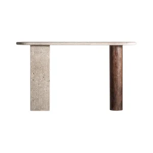 Consola Clare de madera de mango y travertino