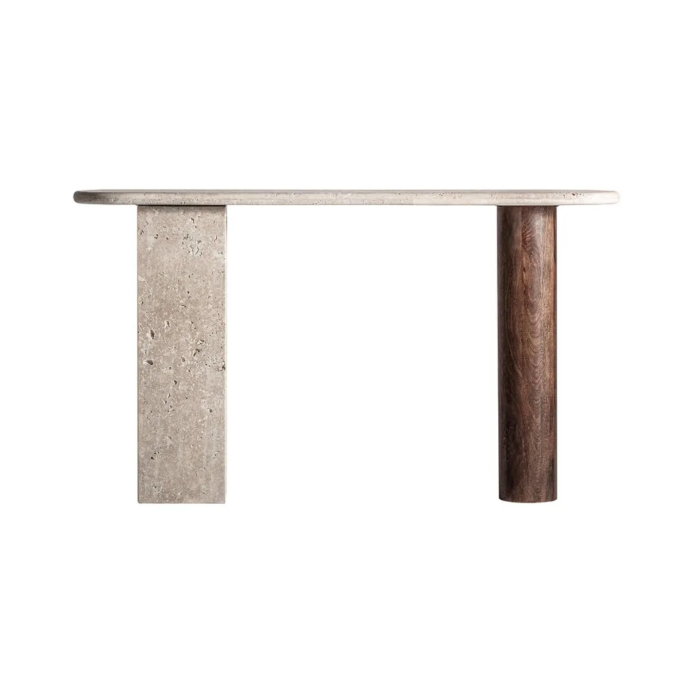 Consola Clare de madera de mango y travertino