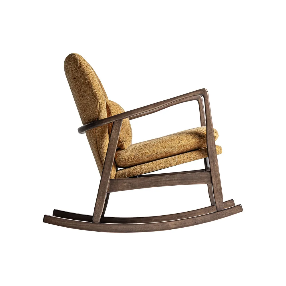 Mecedora de madera tapizada en ocre Kelly - Imagen 5